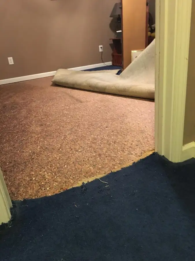 Carpet pad removal revealing water damage during Drying & Dehumidification in Watsonville